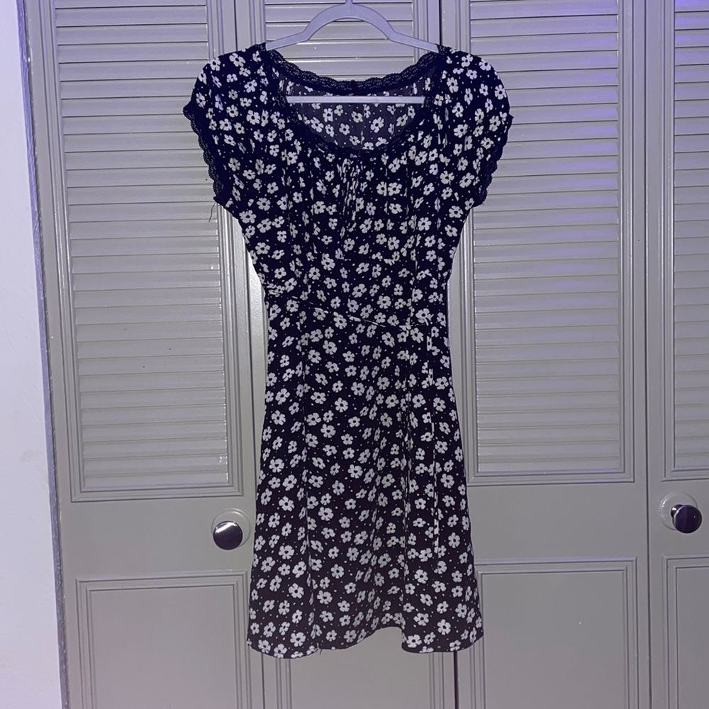 Black with white flowers dress